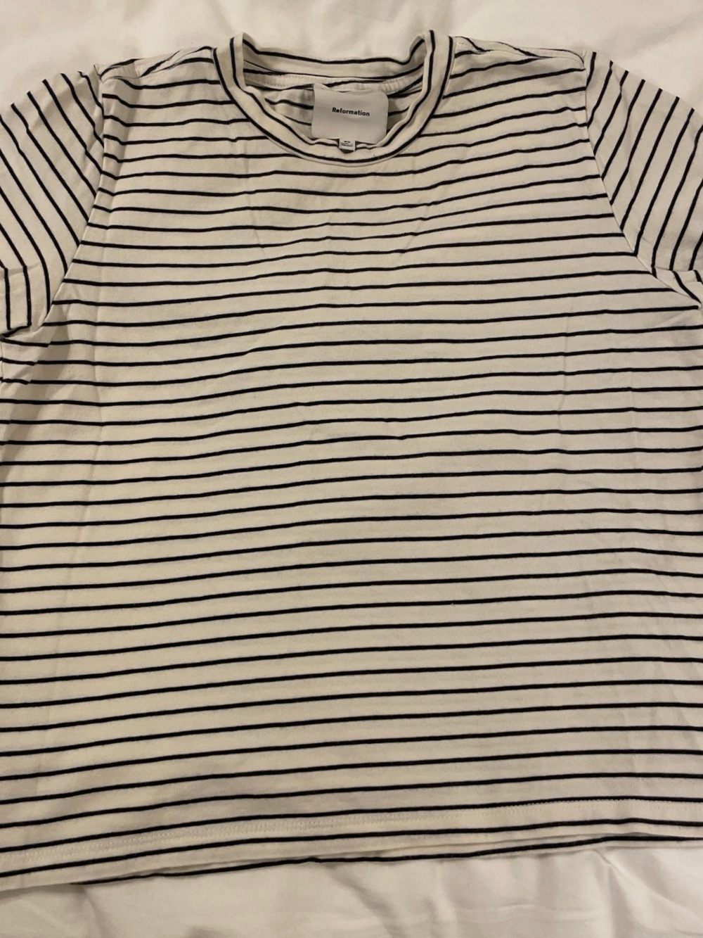 Reformation Striped Crewneck Shirt in White and Black